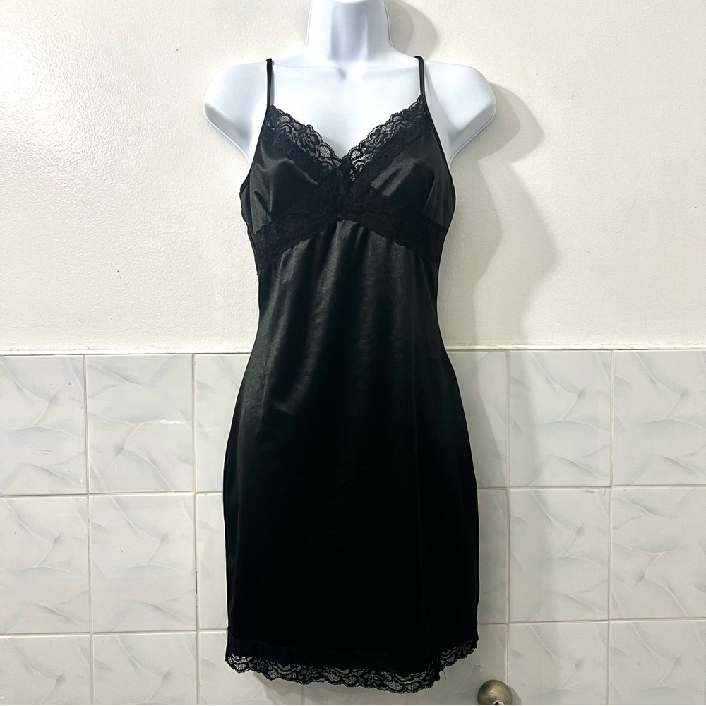 Women’s Lace Trim Satin Mini Slip Dress L Whimsigoth Fairy Grunge Witchy Vamp